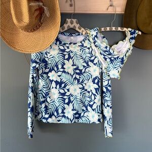 Hobie Girl’s Blue/White floral Print Long Sleeve Rashguard Set Size 16